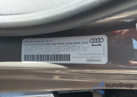 2012 Audi A7 Premium from USA, damaged, VIN WAUSGAFC9CN002524